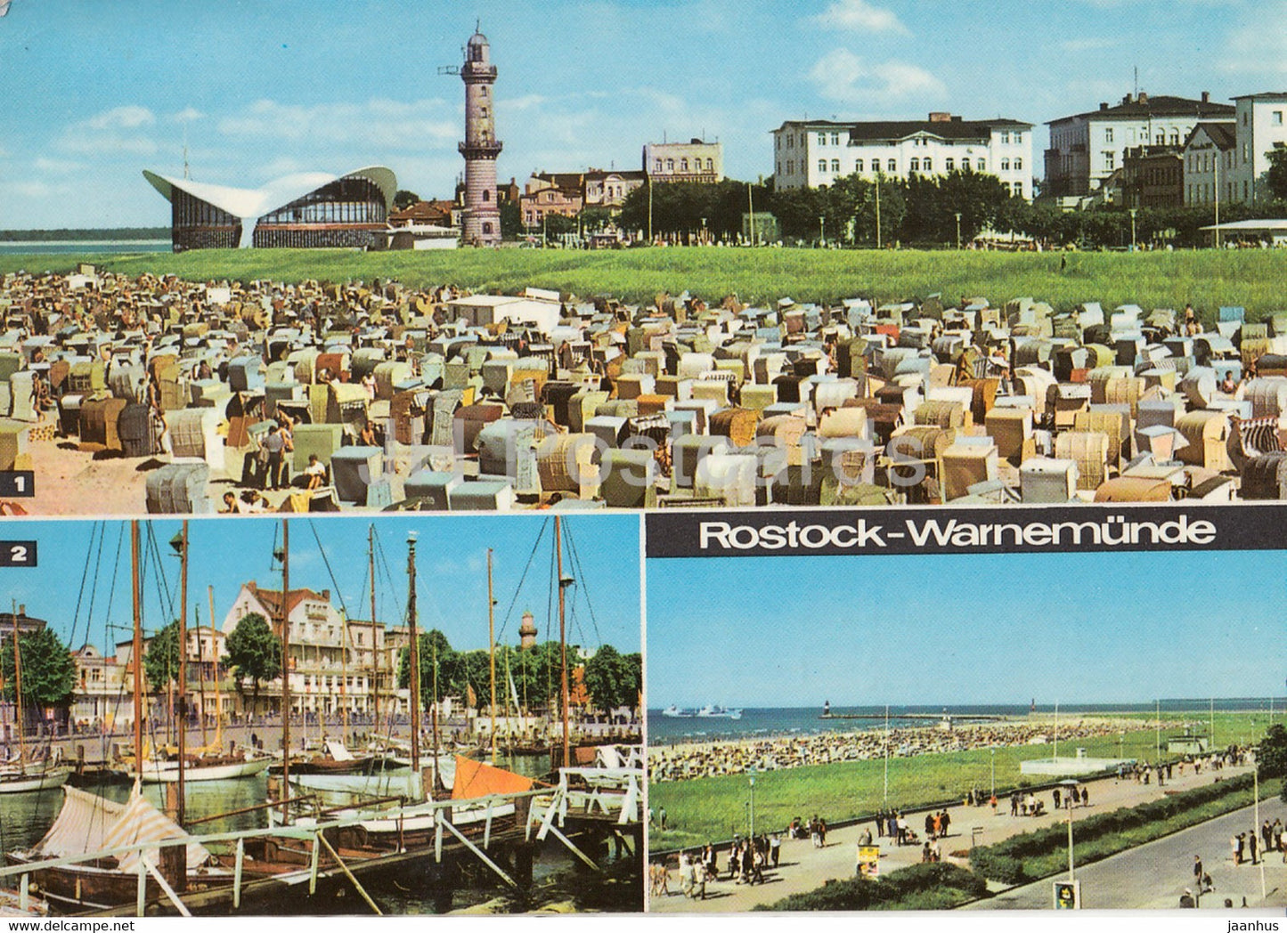 Rostock - Warnemunde - Strand mit Gaststatte Teepott und Leuchtturm - beach - lighthouse - 1970 - Germany DDR - used - JH Postcards