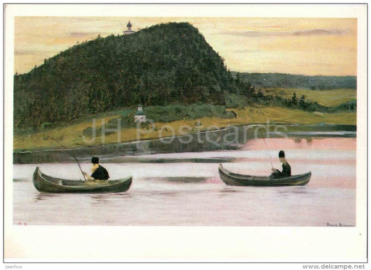 painting by M. Nesterov - Silence , 1903 - fishing - boat - russian art - unused - JH Postcards