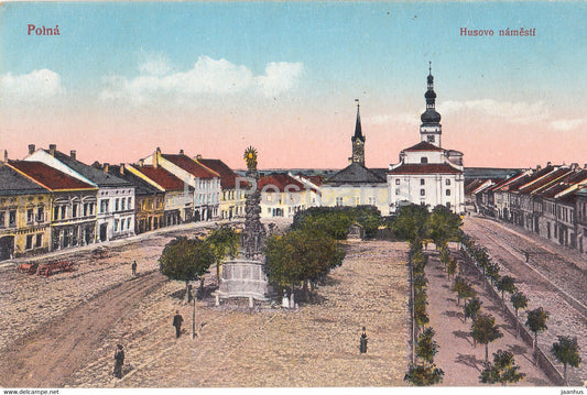 Polna - Husovo namesti - square - old postcard - 1922 - Czech Republic - unused - JH Postcards