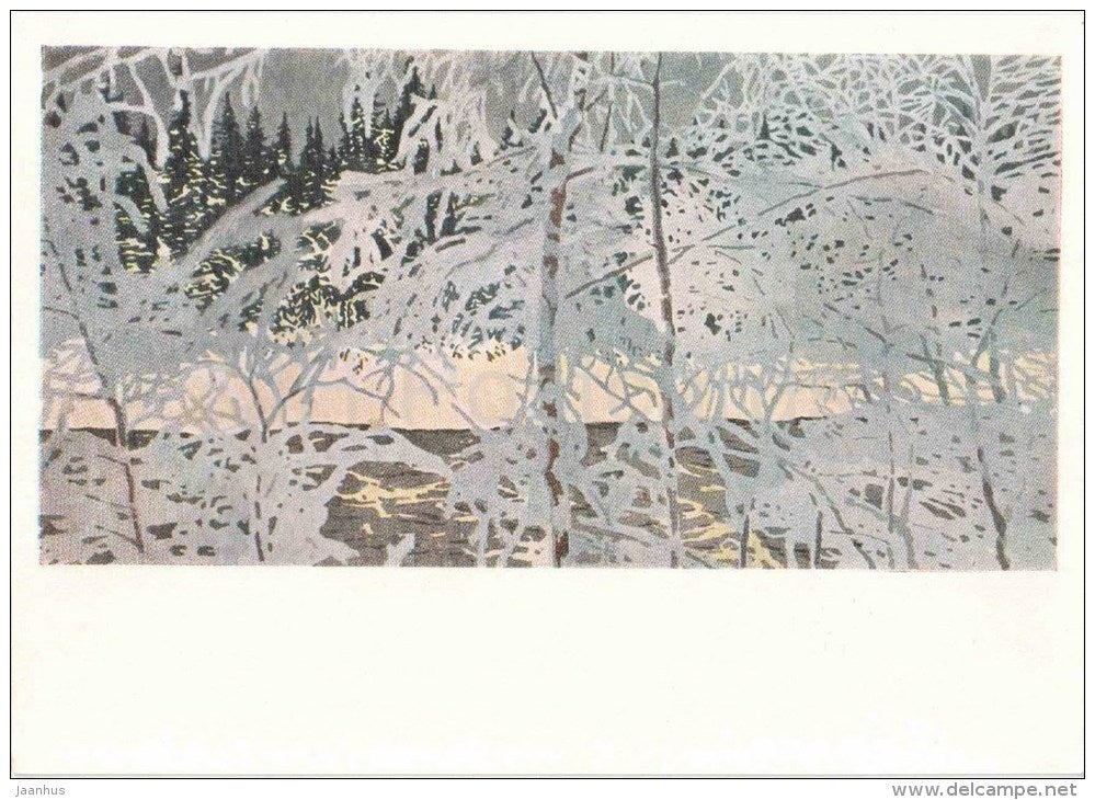 painting by M. Mechev - Frosty morning , 1964 - russian art - unused - JH Postcards