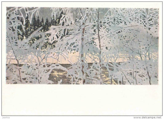 painting by M. Mechev - Frosty morning , 1964 - russian art - unused - JH Postcards