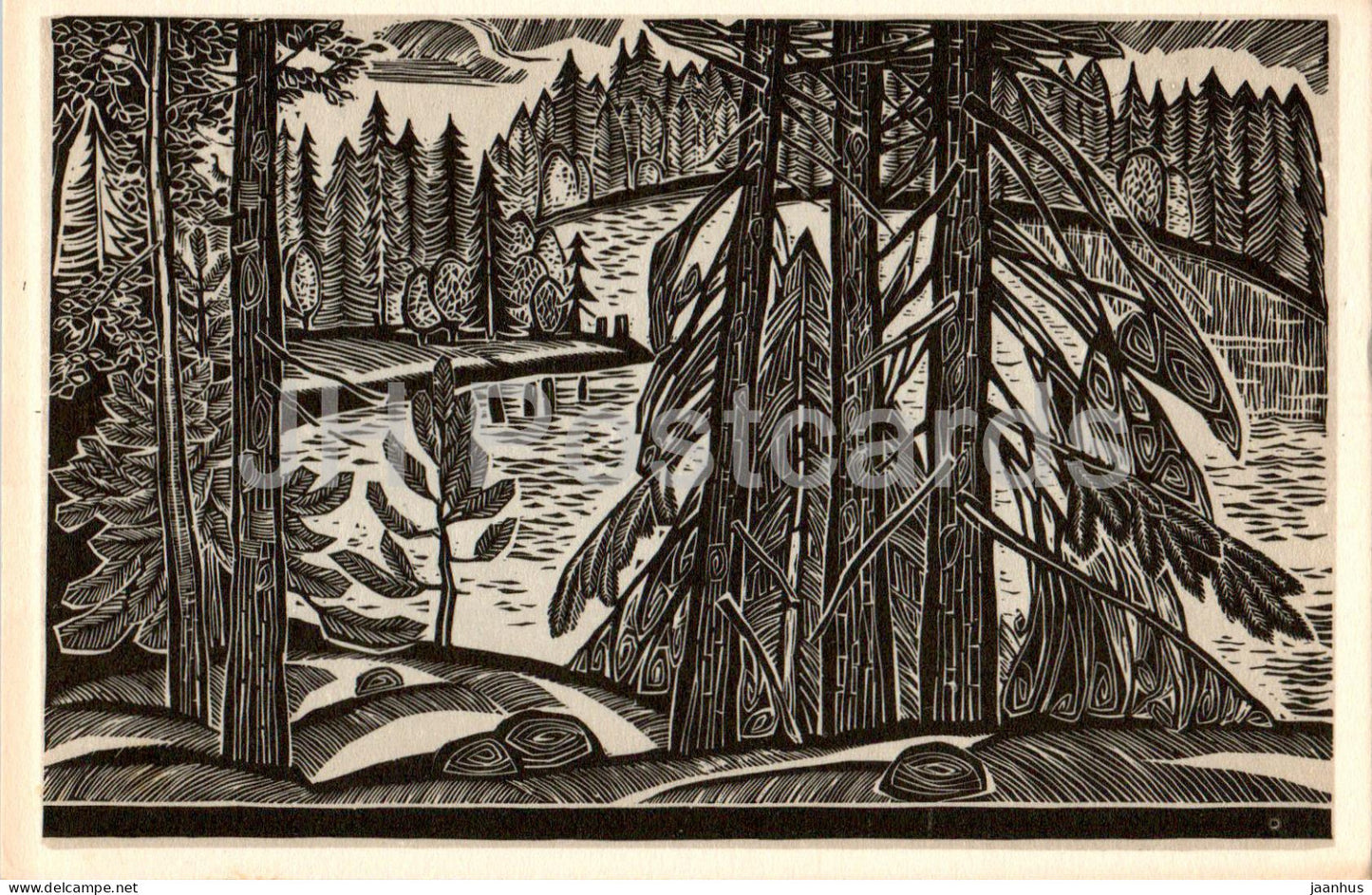 Solovki - Landscape - graphics by V. Presnyakov - 1969 - Russia USSR - unused - JH Postcards