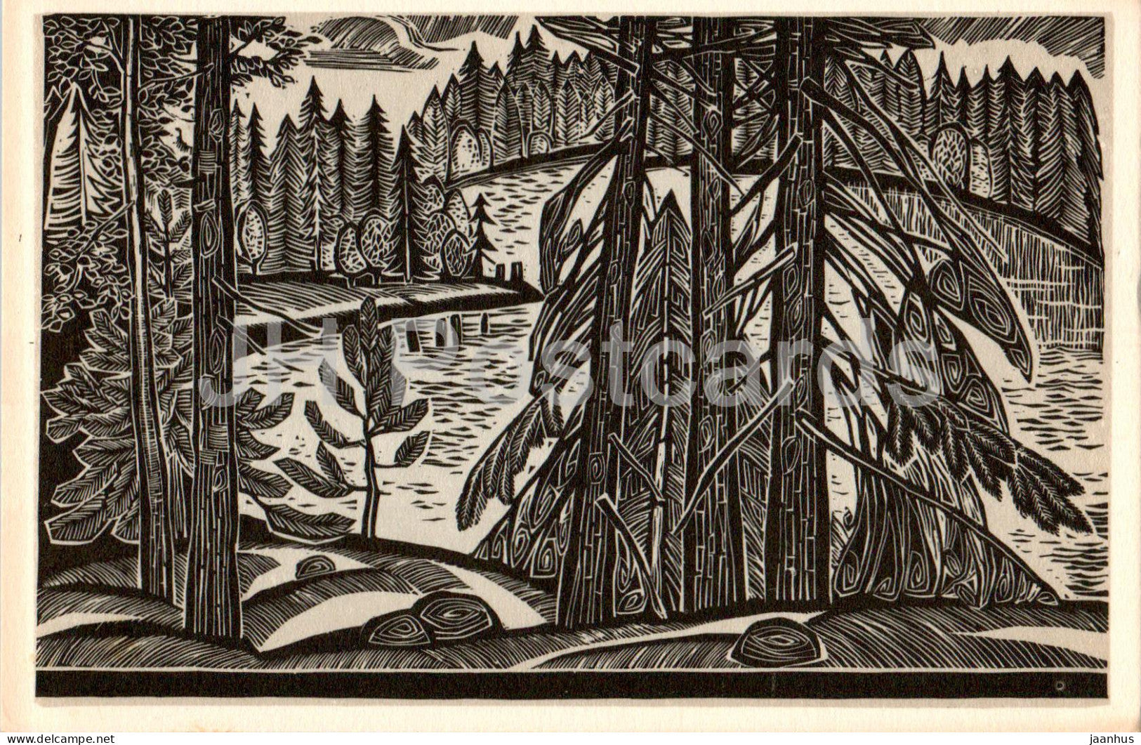 Solovki - Landscape - graphics by V. Presnyakov - 1969 - Russia USSR - unused - JH Postcards