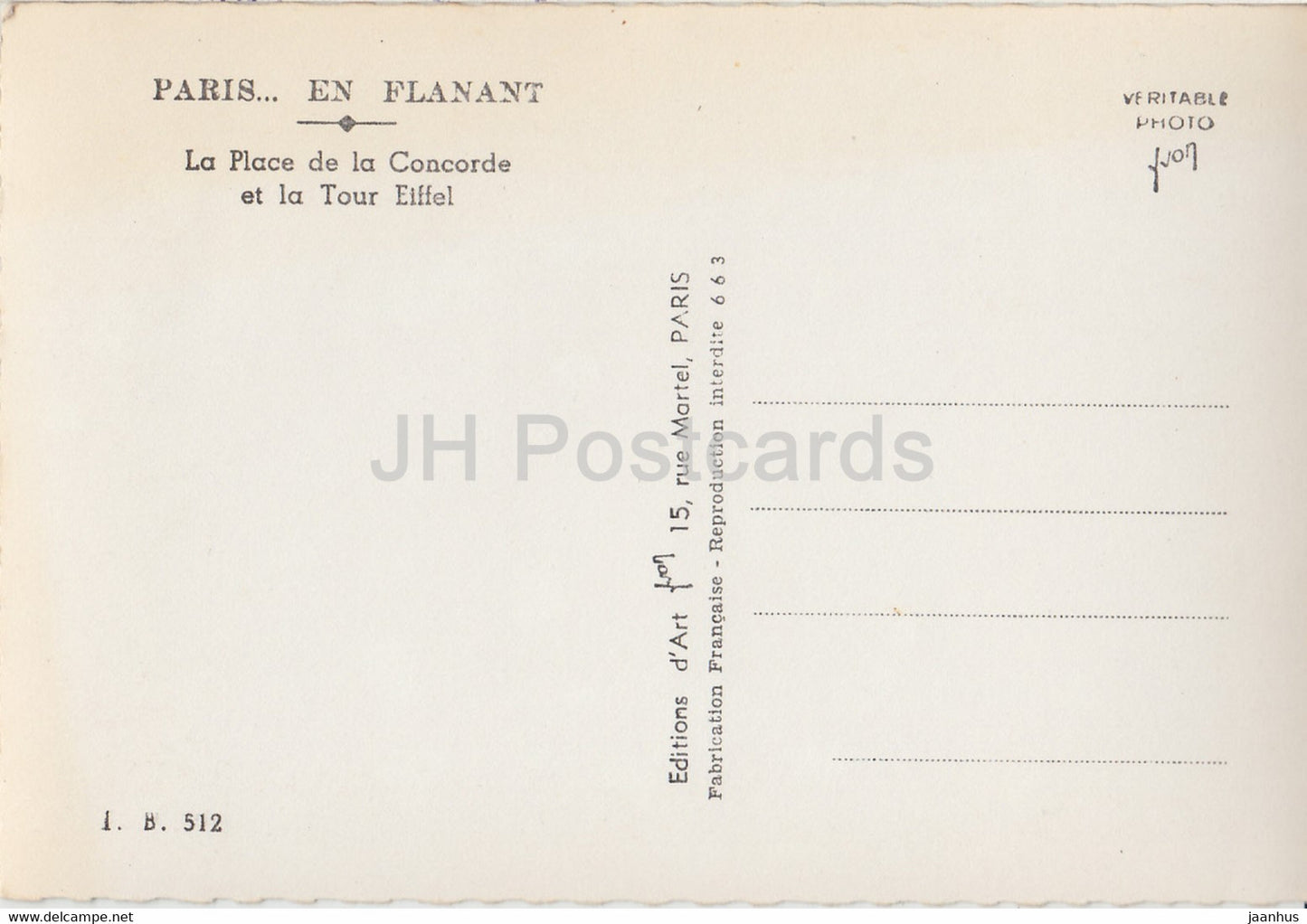 Paris en Flanant - La Place de la Concorde et la Tour Eiffel - voitures - carte postale ancienne - France - inutilisée