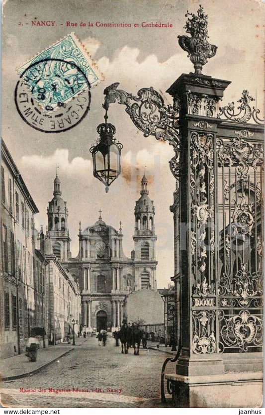 Nancy - Rue de la Constitution et Cathedrale - cathedral - 2 - old postcard - 1906 - France - used - JH Postcards
