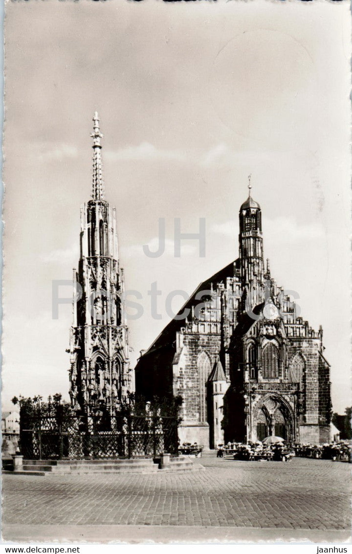 Nurnberg - Nuremberg - Der Schone Brunnen und die Frauenkirche - church - old postcard - 1957 - Germany - used - JH Postcards