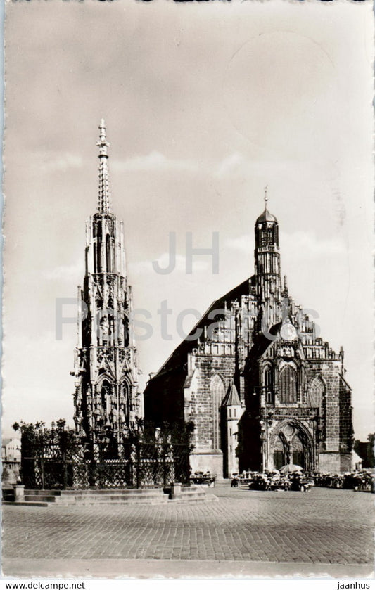Nurnberg - Nuremberg - Der Schone Brunnen und die Frauenkirche - church - old postcard - 1957 - Germany - used - JH Postcards