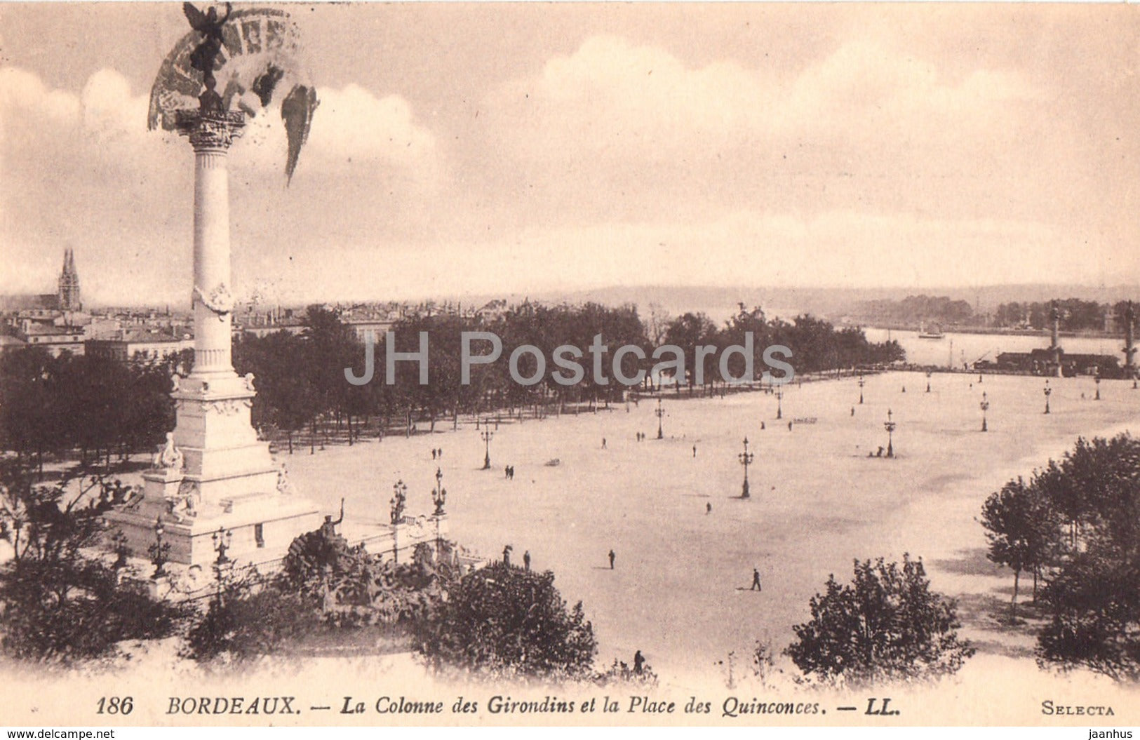 Bordeaux - La Colonne des Girondins et la Place des Quinconces - 186 - old postcard - France - used - JH Postcards