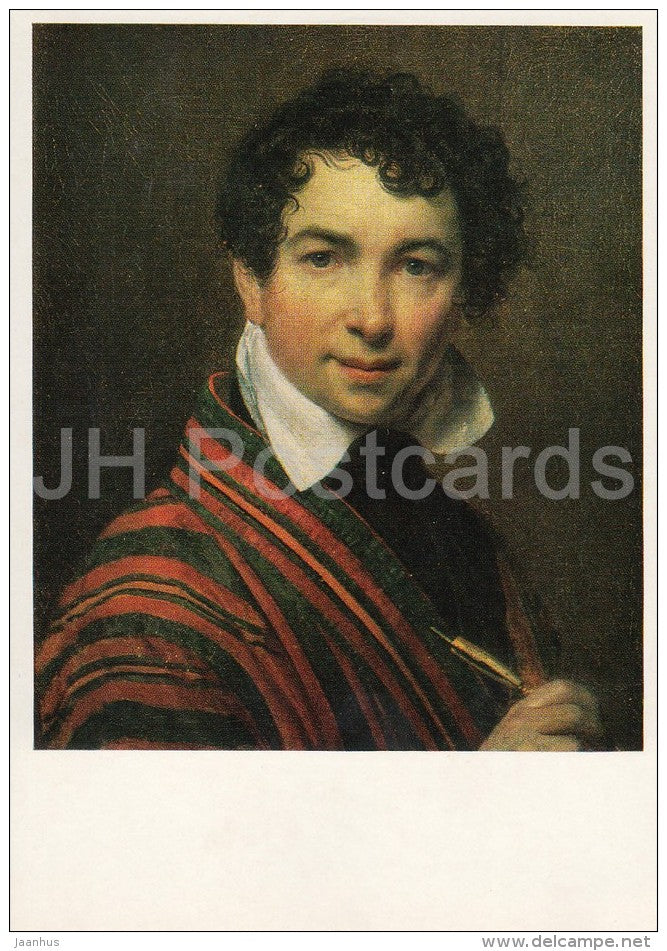 painting by O. Kiprensky - Self-Portrait in Striped robe , 1828 - man - Russian art - Russia USSR - 1987 - unused - JH Postcards