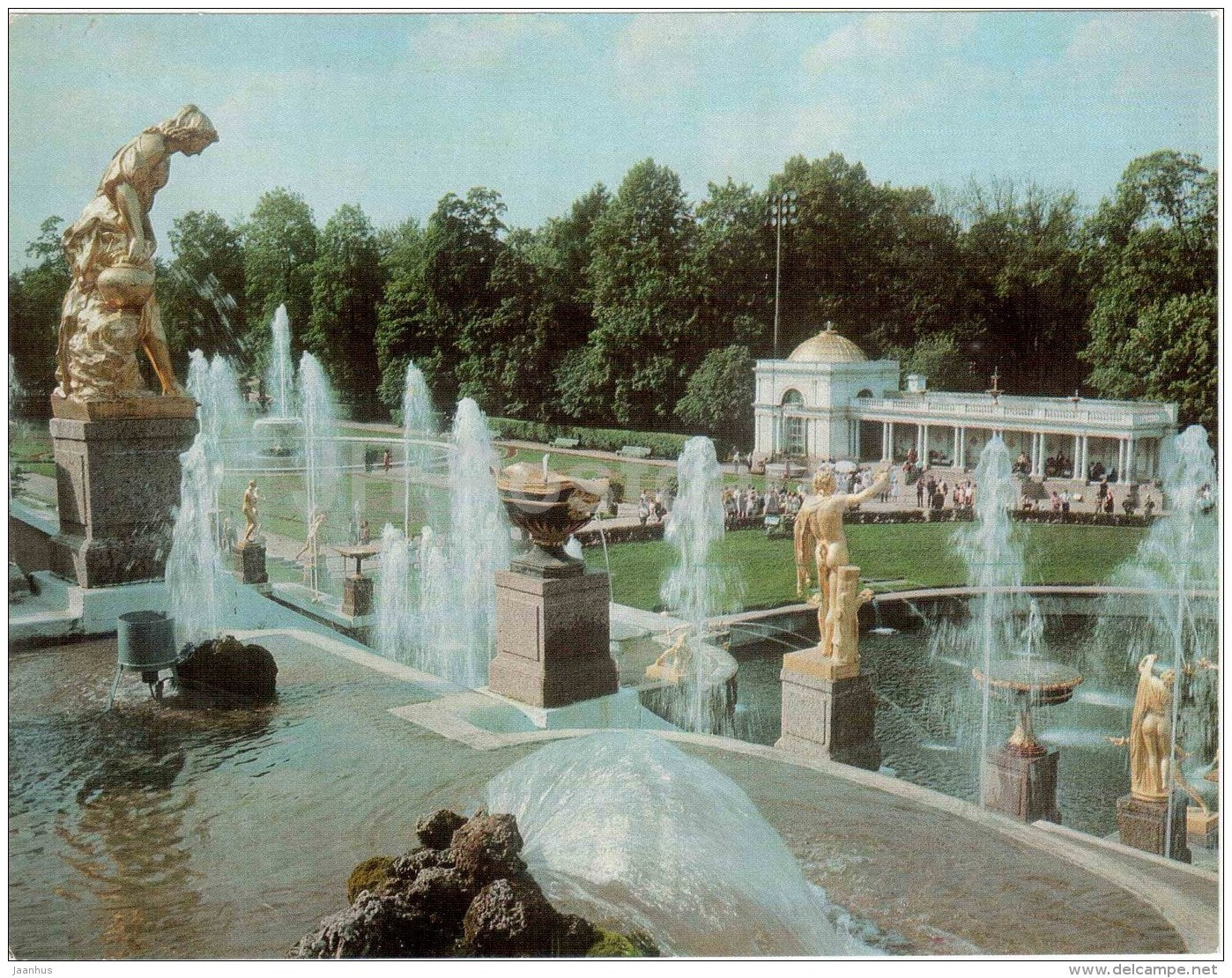 panorana of Great Cascade in the central part of the Lower Park - fountain - Petrodvorets - 1977 - Russia USSR - unused - JH Postcards