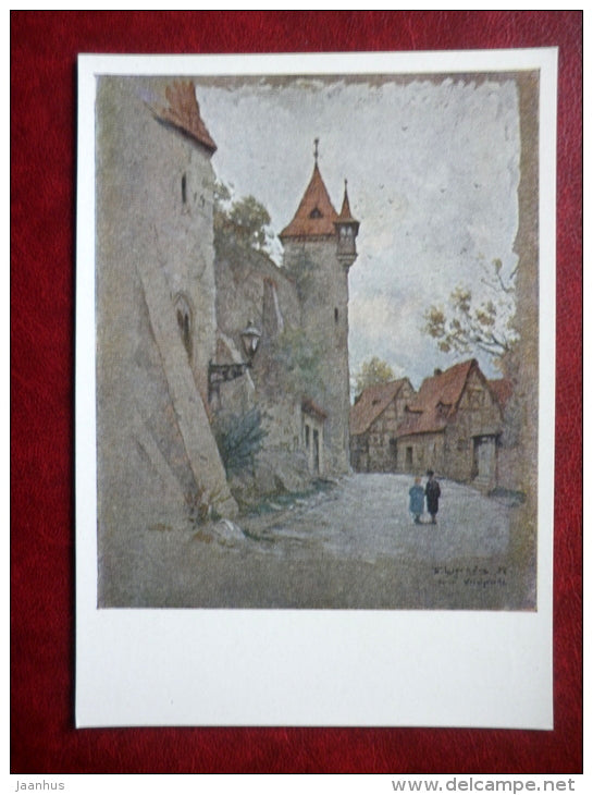 painting by B. Scherbakov - the courtyard of the fortress of Wernigerode - russian art - unused - JH Postcards