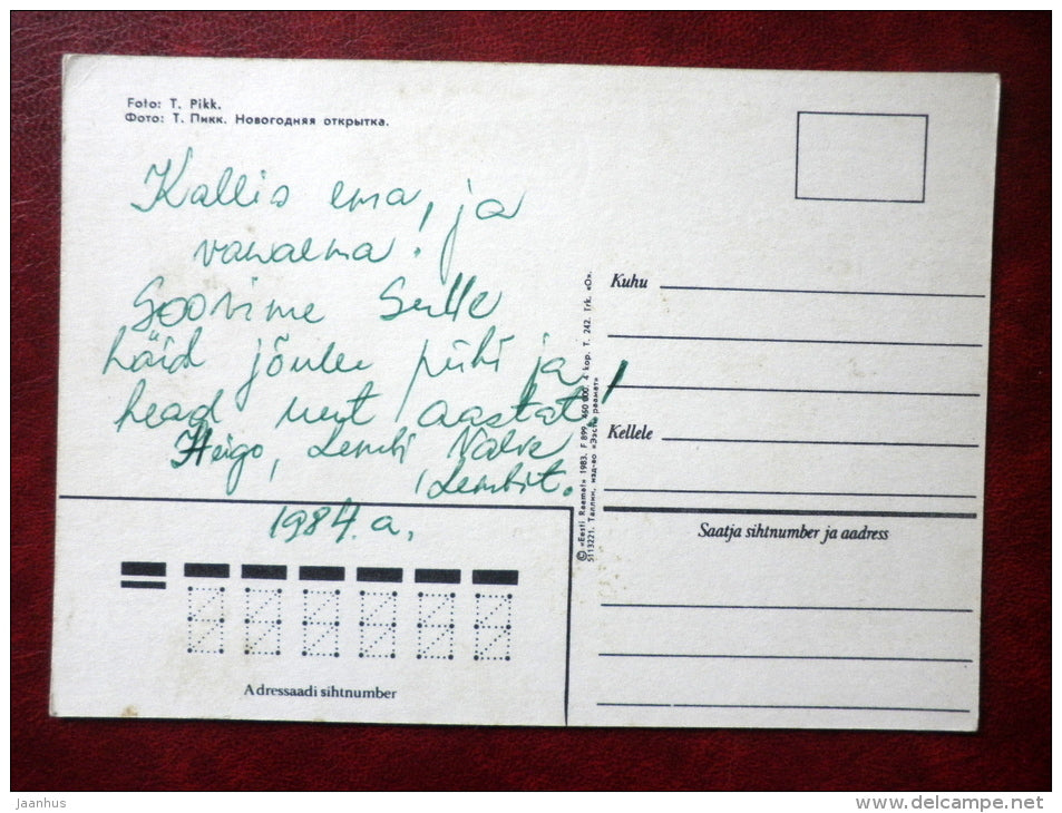 New Year Greeting card - Gingerbread - apples - 1983 - Estonia USSR - used - JH Postcards