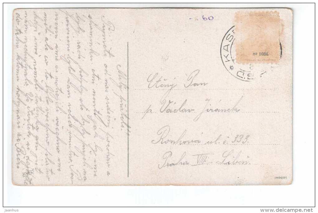 Illustration - House by the Lake - sunset - KOL - old postcard - used - JH Postcards