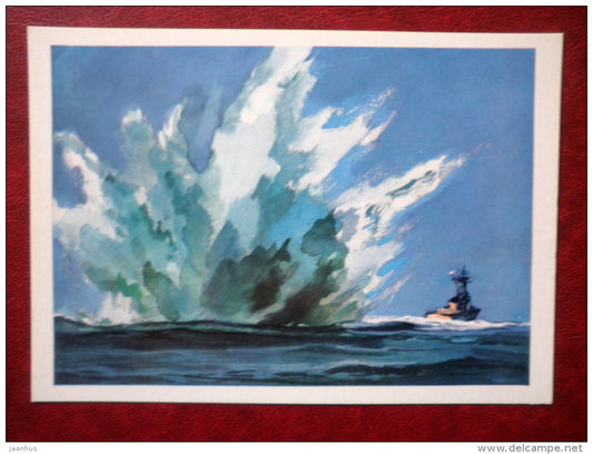 Antisubmarine ships attacking - by P. Pavlinov - warship - soviet - 1973 - Russia USSR - unused - JH Postcards