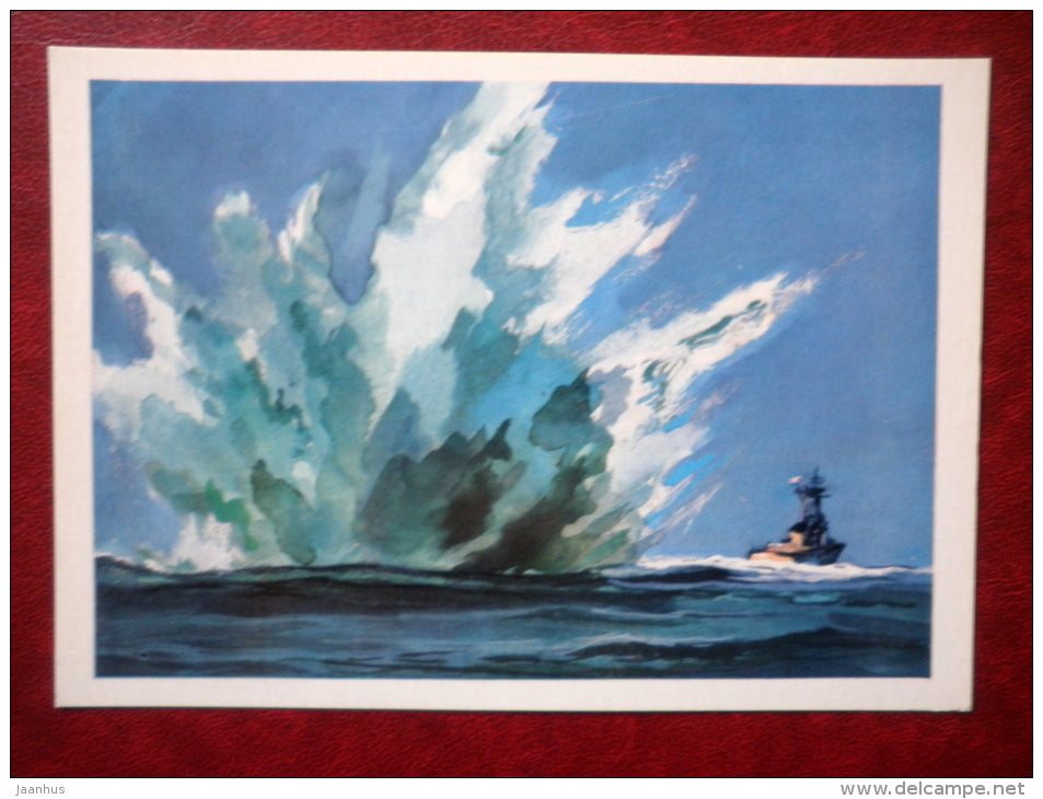 Antisubmarine ships attacking - by P. Pavlinov - warship - soviet - 1973 - Russia USSR - unused - JH Postcards