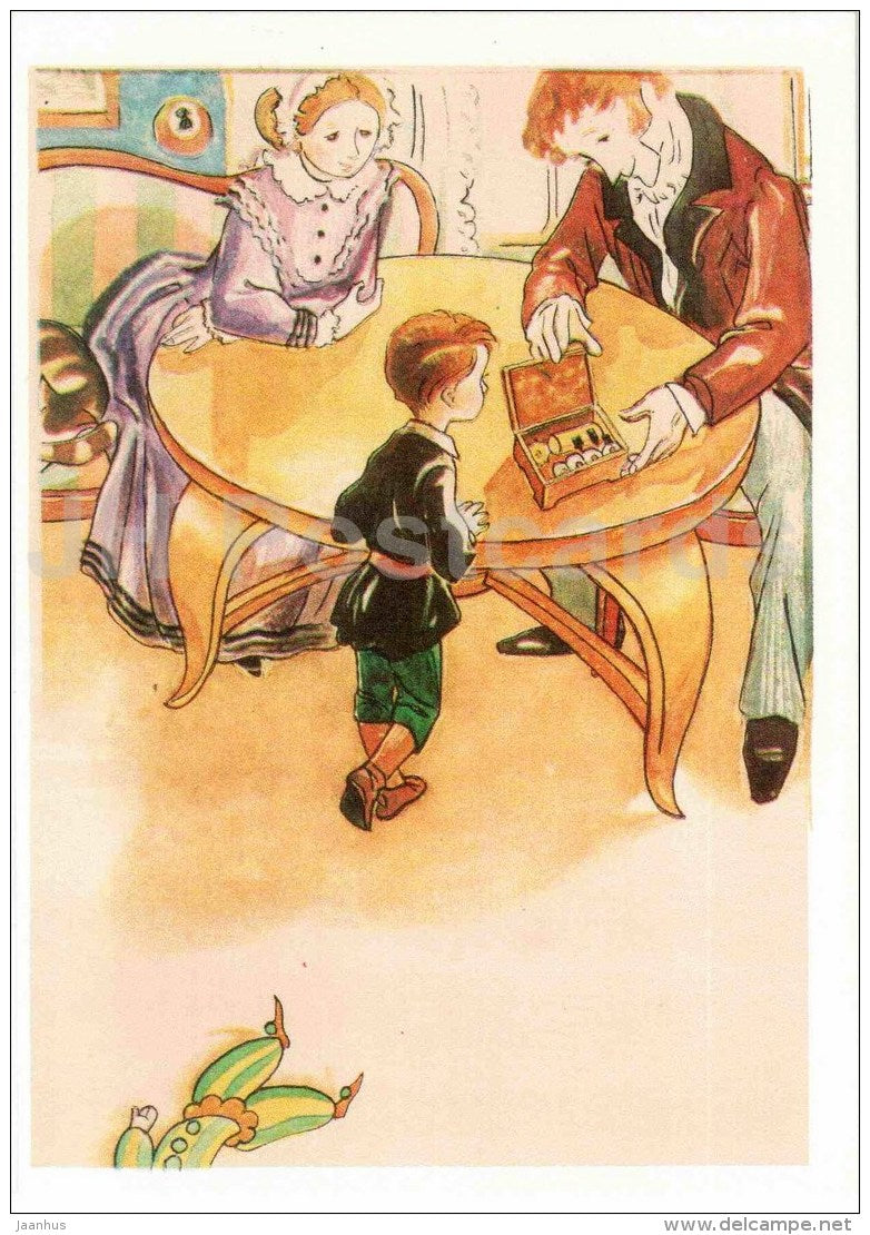 Misha - snuffbox - mother and father - Town in Snuffbox by Vladimir Odoyevsky - 1977 - Russia USSR - unused - JH Postcards