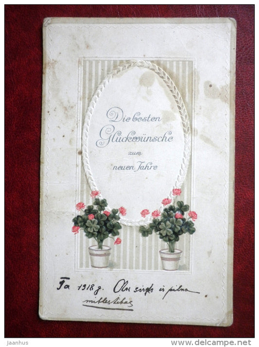 New Year Greeting Card - flowers - 14833 - circulated in 1918 in Estonia - Germany - used - JH Postcards