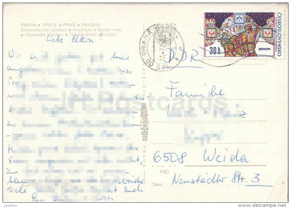 Prague at Night - Praha - Old Town Square - Hradcany - Charles Bridge - Loreta - Czechoslovakia - Czech - used 1975 - JH Postcards