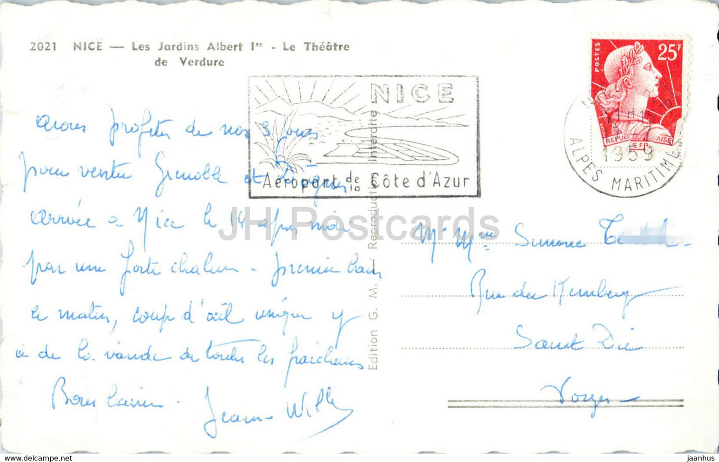 Nice - Les Jardins Albert I - Le Theatre de Verdure - 2021 - old postcard - 1959 - France - used