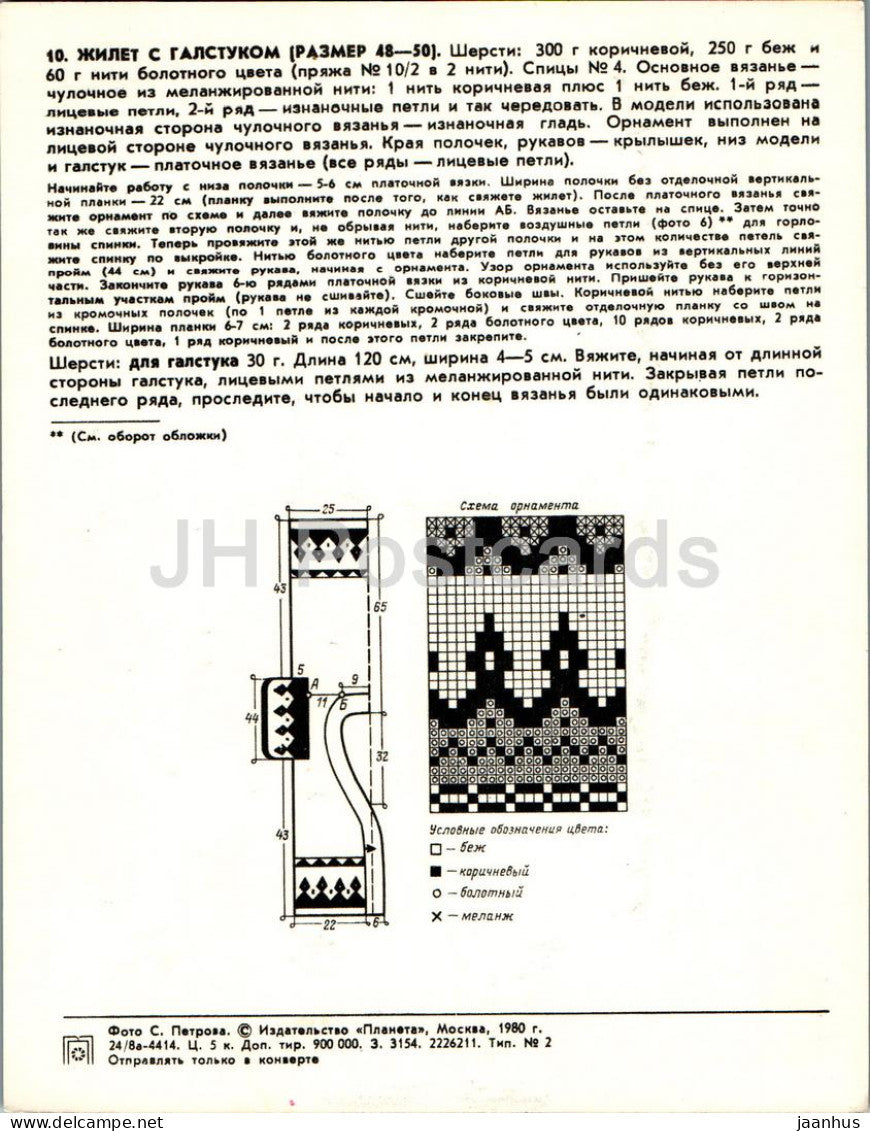 Gilet avec cravate - femmes - mode - Carte postale grand format - 1980 - Russie URSS - inutilisé 