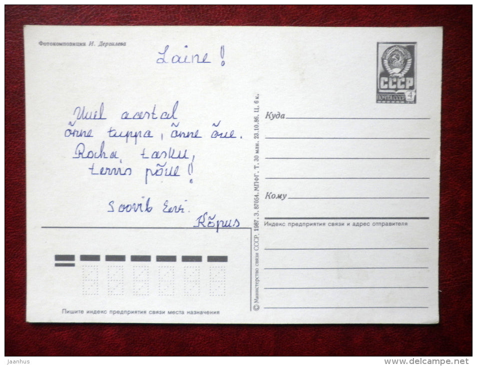 New Year greeting card - decorations 2 - 1987 - Russia USSR - used - JH Postcards