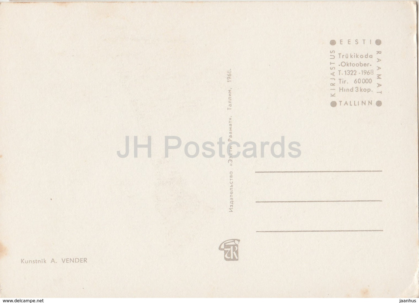 Neujahrsgrußkarte von A. Vender – Frau in estnischen Volkskostümen – 1968 – Estland UdSSR – unbenutzt
