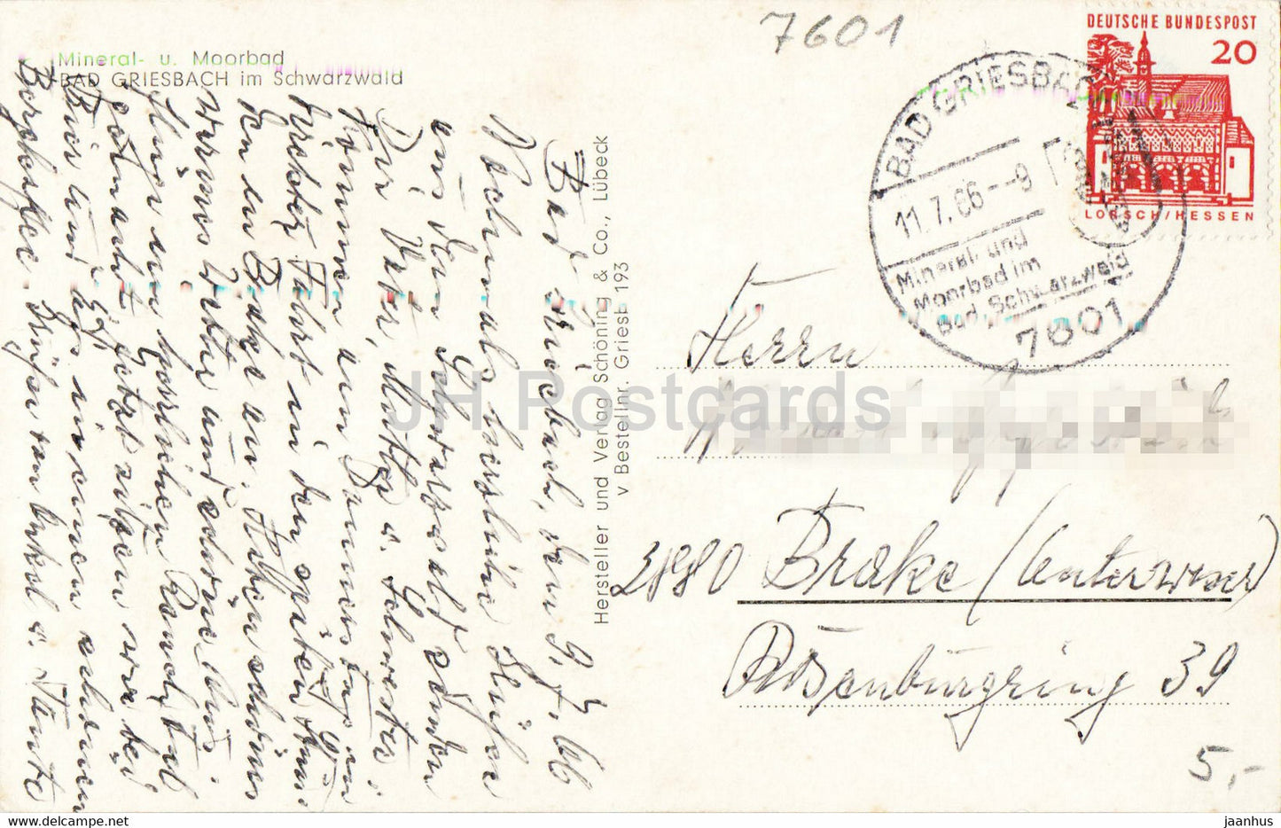 Bad Griesbach im Schwarzwald - carte postale ancienne - 1966 - Allemagne - utilisé