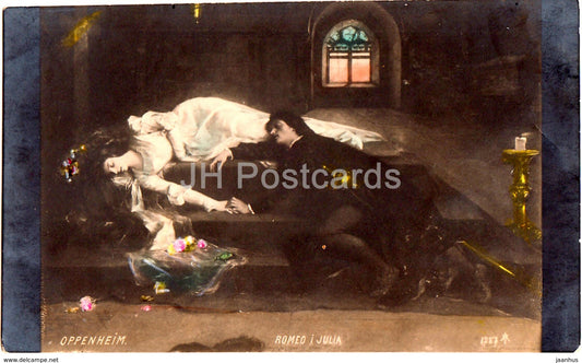 painting by A. Oppenheim - Romeo i Julia - Romeo and Juliet - USA art - 1287 - old postcard - Imperial Russia - unused - JH Postcards