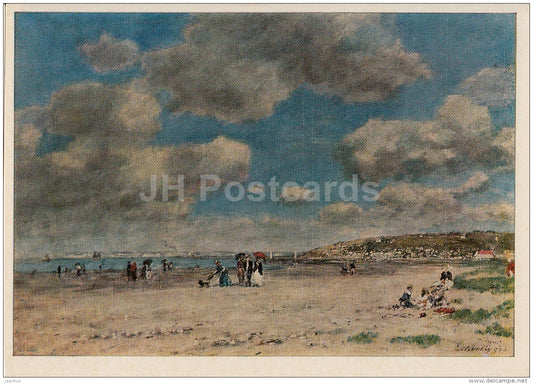 painting by Eugene Boudin - Beach at Tourgeville les Sablons , 1893 - French art - 1974 - Russia USSR - unused - JH Postcards