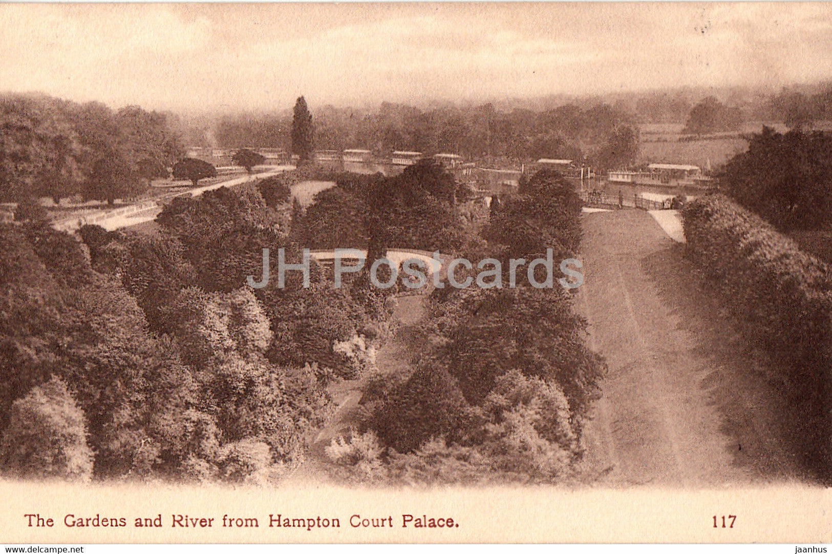 The Gardens and River from Hampton Court Palace - 117 - old postcard - England - United Kingdom - unused - JH Postcards