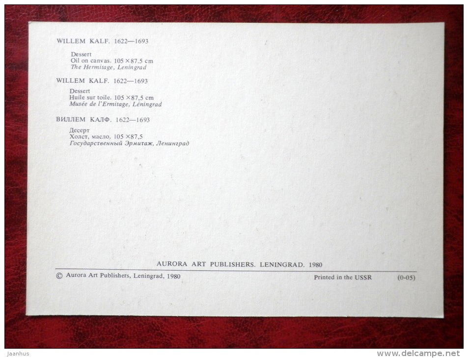 Painting by Willem Kalf - Still Life - Dessert - dutch art - unused - JH Postcards