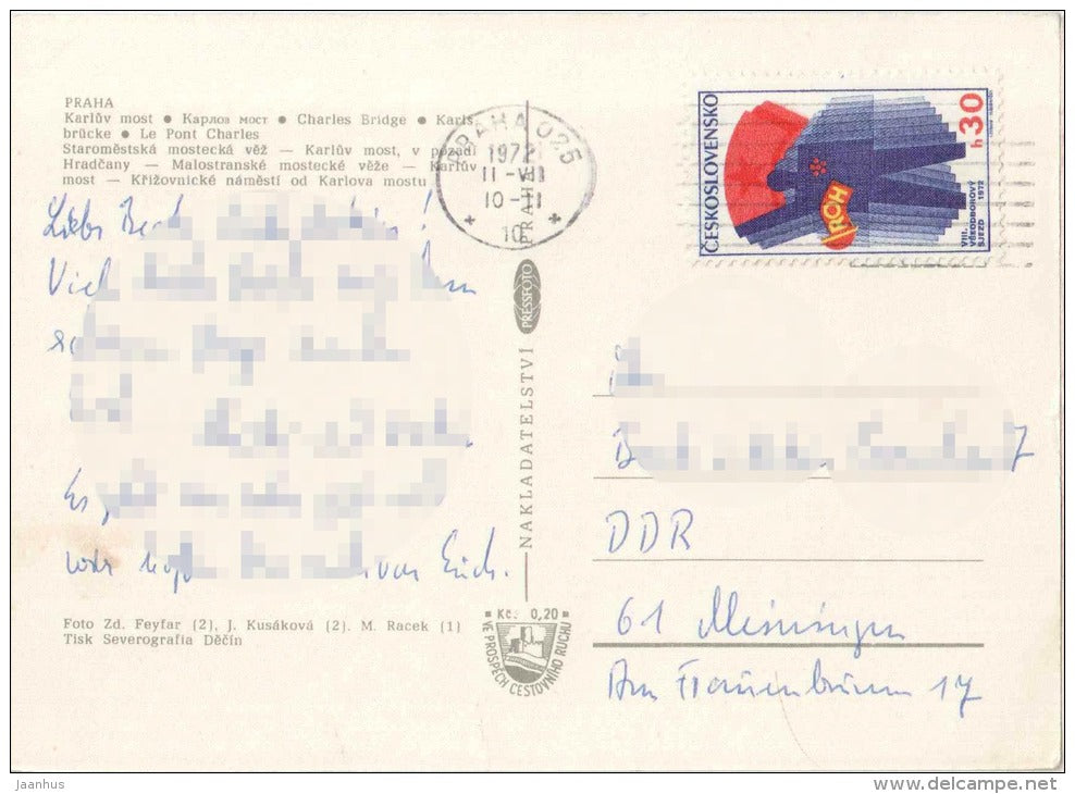 Charles Bridge - Praha - Prague - Czechoslovakia - Czech - used 1972 - JH Postcards