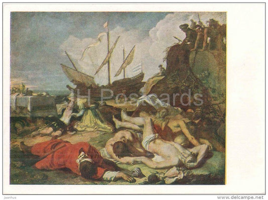 painting by Abraham Bloemaert - Charikleia and Theagenes , 1625 - sailing ship - dutch art - unused - JH Postcards