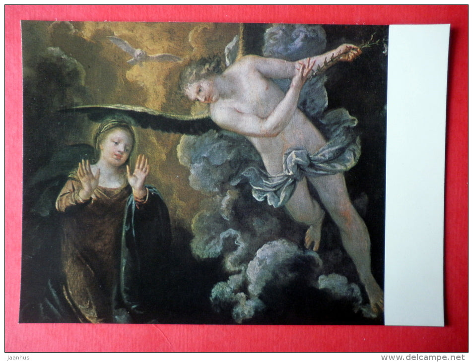 painting by unknown venetian painter - Annunciation , 17th century - angel - italian art - unused - JH Postcards