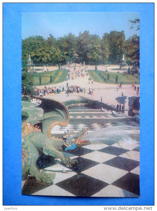 The Cascade of Chessboard Hill - dragon - Petrodvorets - 1976 - Russia USSR - unused - JH Postcards