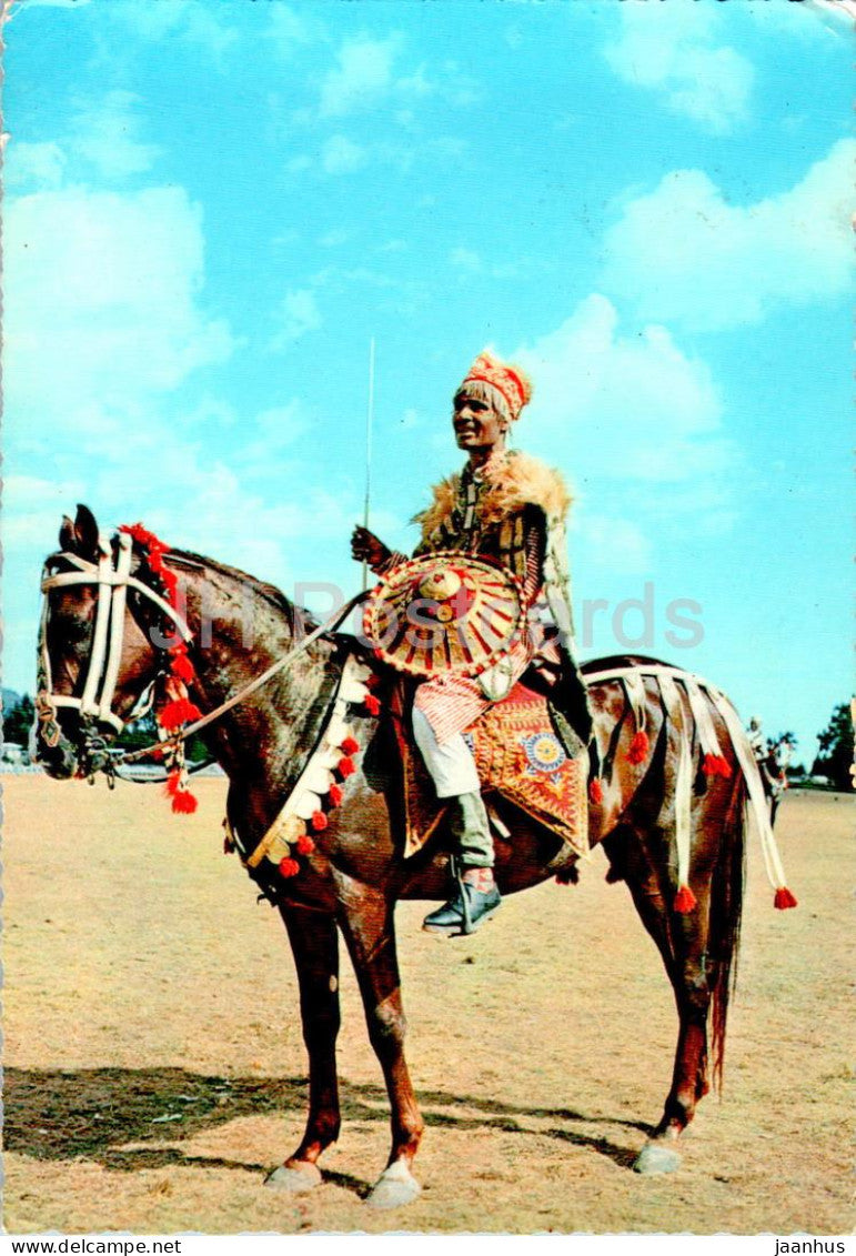 Horseman in traditional costume Addis Ababa - folk costumes - horse - 5 - Ethiopia - used - JH Postcards