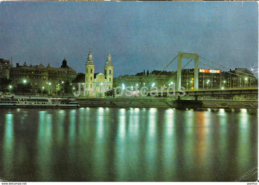 Budapest - view - bridge - night - Hungary - used - JH Postcards