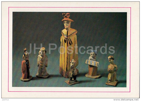 Figurine of a Gentlewoman and Chinoiserie of painted carved wood - Russian Folk Toy - 1988 - Russia USSR - unused - JH Postcards