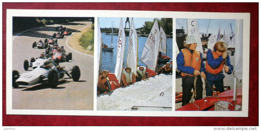 Young sportsmen - racing car - sailing boats - Tallinn - 1980 - Estonia USSR - unused - JH Postcards