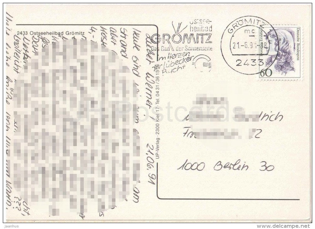 Grüsse aus dem Ostseeheilbad Grömitz - 2433 - Germany - 1991 gelaufen - JH Postcards