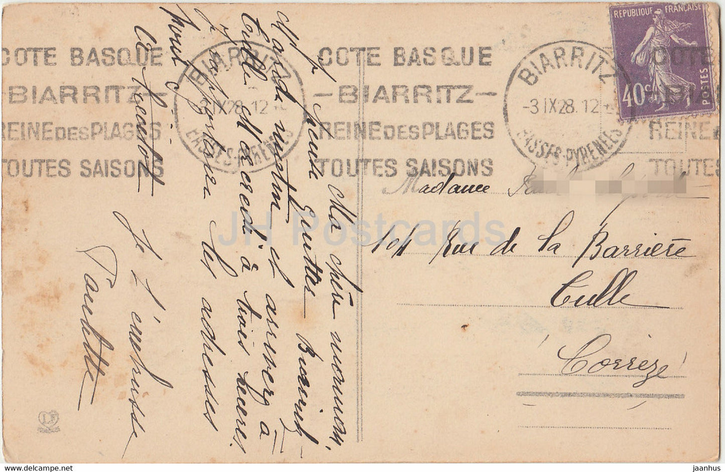 Biarritz - Etude sur le Port Vieux et La Plage prise du Basta - 1282 - alte Postkarte - 1928 - Frankreich - gebraucht