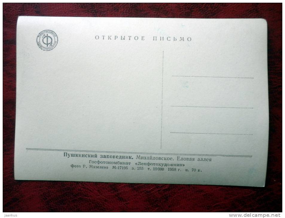 Pushkin National Park - Mikhailovskoye - fir alley - 1958 - Russia - USSR - unused - JH Postcards
