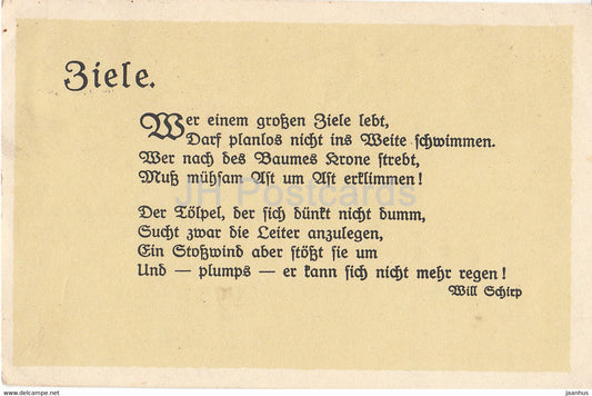 Ziele - Will Schirp - lyrics - old postcard - Switzerland - 1932 - used - JH Postcards