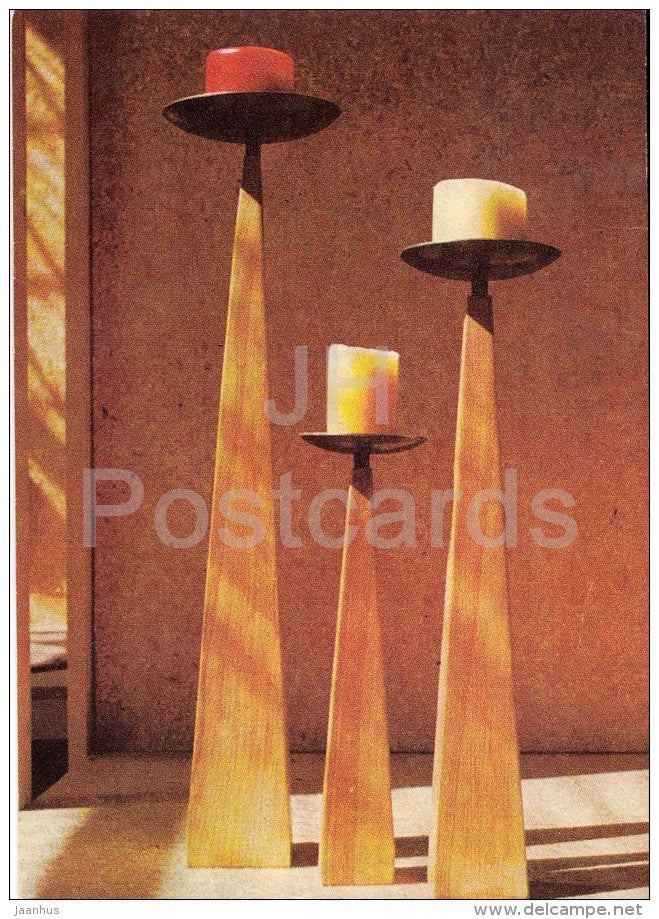 Wooden Candlesticks by E. Saarepuu - 1970 - Estonia USSR - unused - JH Postcards