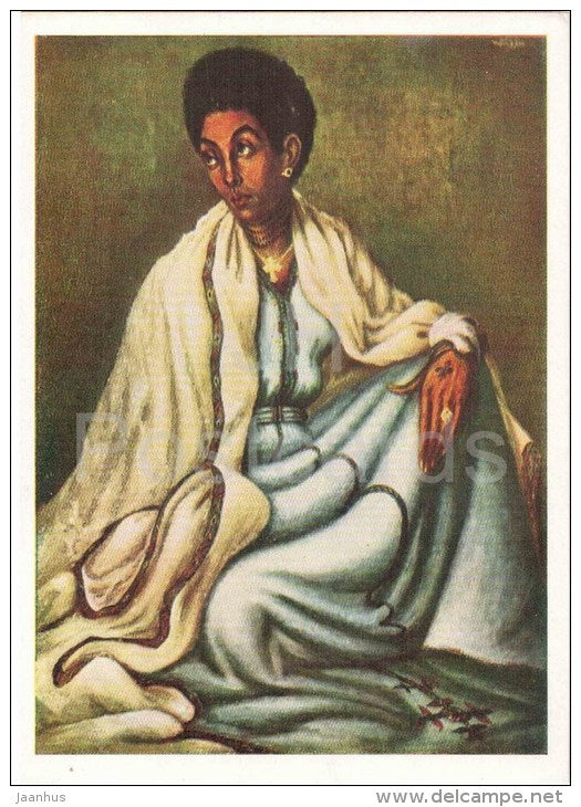 painting by Afewerk Tekle - Aida - woman - ethiopian art - unused - JH Postcards