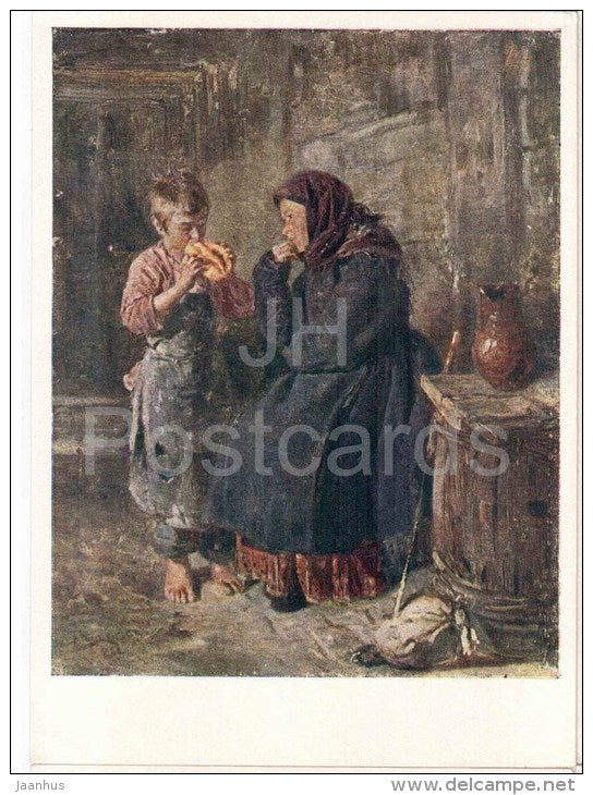 painting by V. Makovsky - Meeting - boy and woman - State Tretyakov Gallery - russian art - unused - JH Postcards