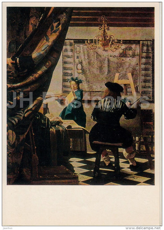 painting by Johannes Vermeer - Artist's workshop , 1665 - Dutch art - 1973 - Russia USSR - unused - JH Postcards