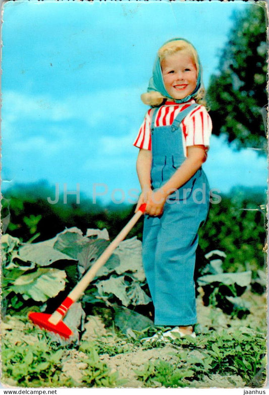 girl in the garden - children - 285 - Italy - used - JH Postcards