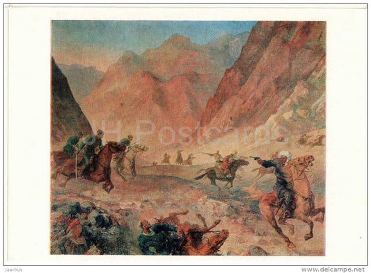 painting by A. Kruchinin , Defeat of basmach gang , 1938 - horses - Museum of Soviet Border Guard - 1982 - unused - JH Postcards