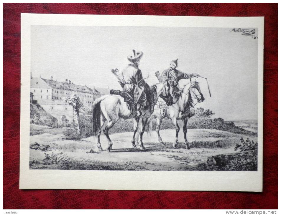 lithography by A.O. Orlowski - Bashkirs asks for directions - art - postcard printed in 1959 - Russia - USSR - unused - JH Postcards